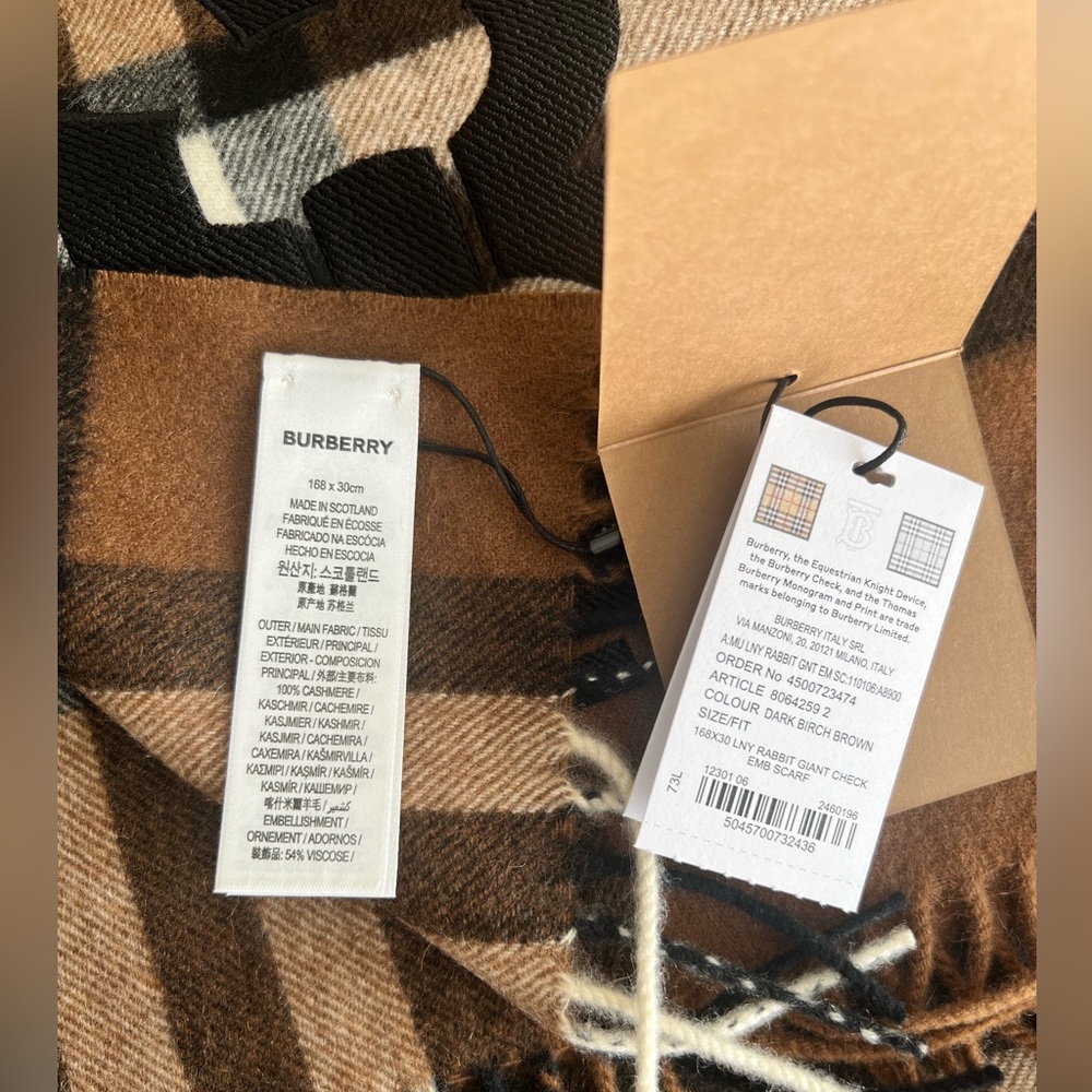 Burberry Embroidered Rabbit Check Cashmere Scarf - Picture 7 of 11